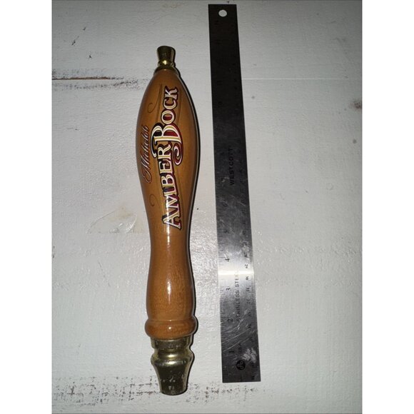 Michelob Amber Bock Beer Wooden Tap Handle with Brass Accents 11 1/2" High - Picture 2 of 16